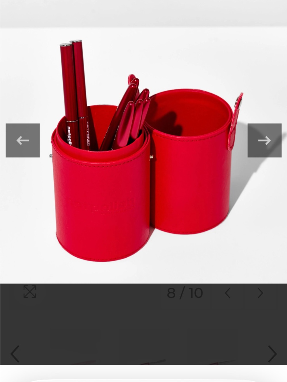 Red Leather Double Cylinder Brush & Pen Holder